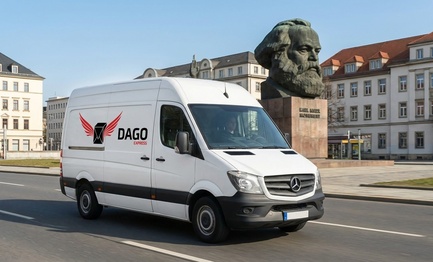 DAGO Express Kurierdienst Sprinter vor Karl-Marx-Monument in Chemnitz