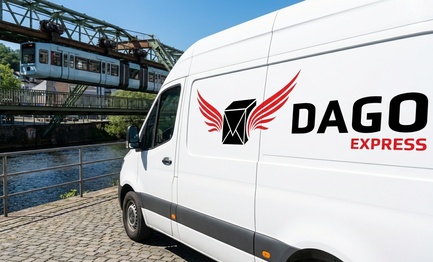 DAGO Express Kurierdienst Sprinter vor Wuppertaler Schwebebahn in Wuppertal